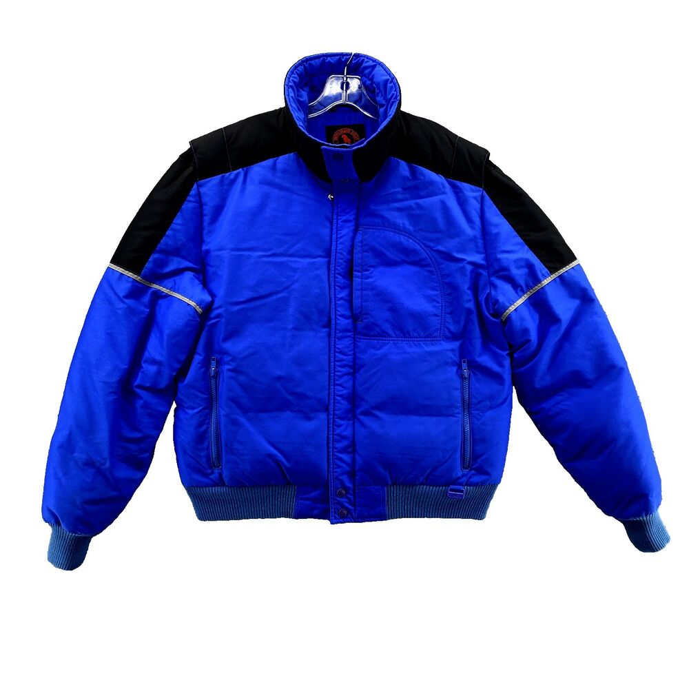 Vintage 80's Mountain Goat Jacket Men Large Blue Goose Down Puffer Ski Wear Snow